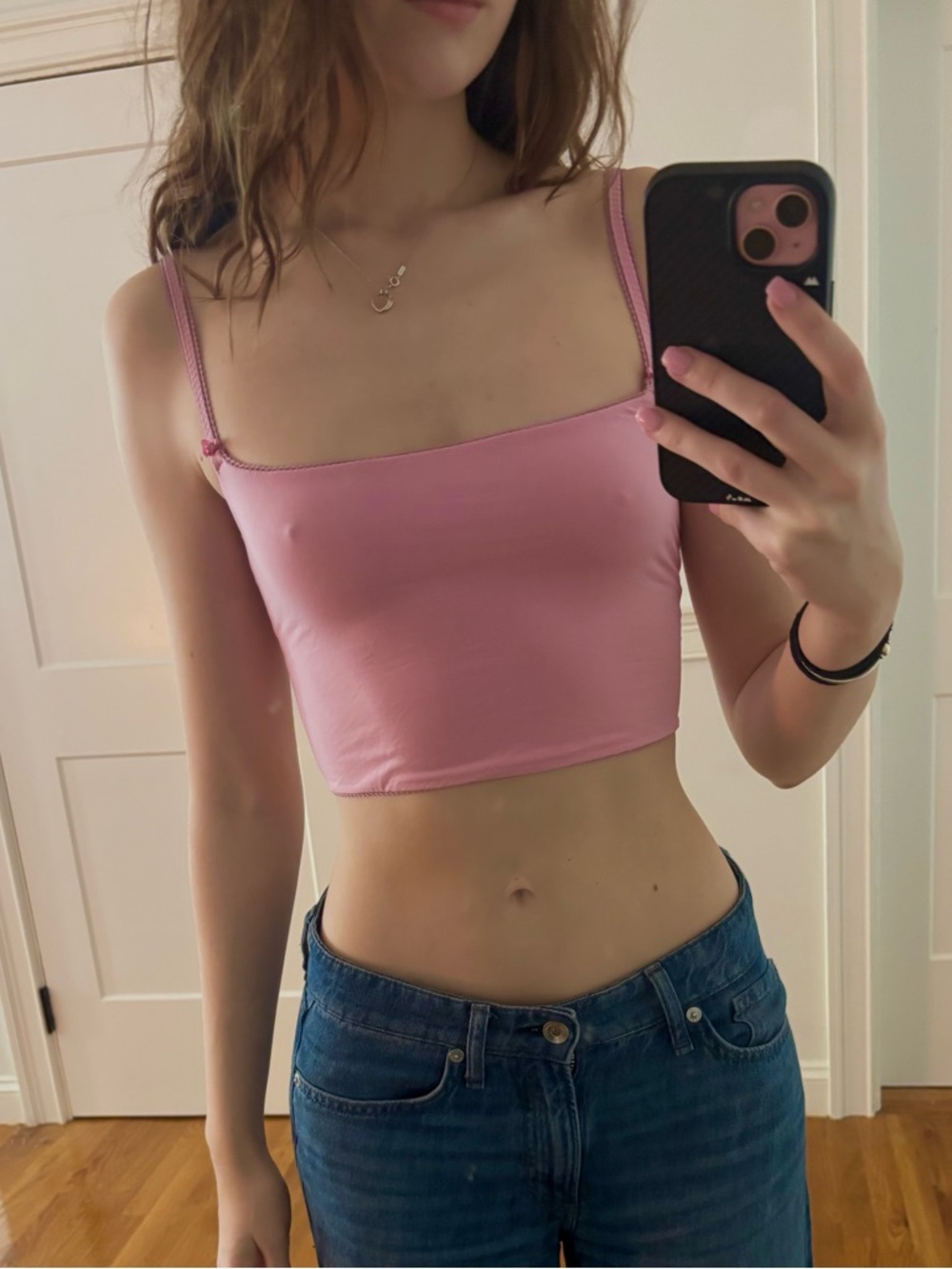 SKIMS Pink Square-Neck Cropped Tank